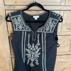 Sundance Black Sleeveless Tunic with Silver Embroidery